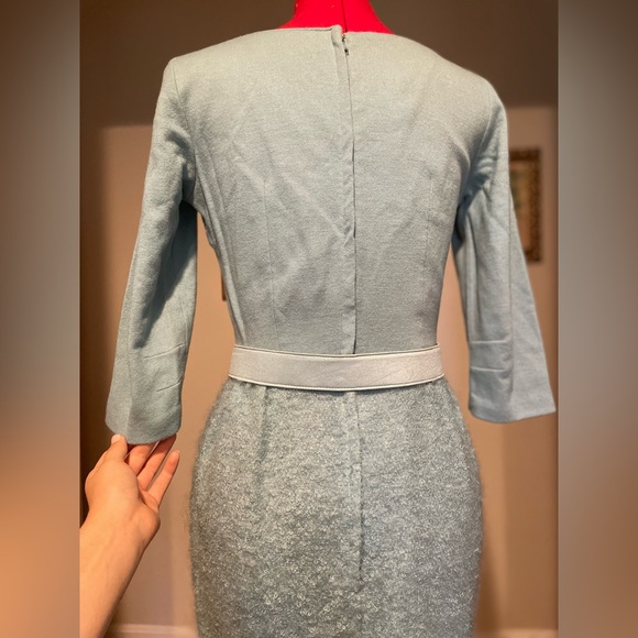 Vintage 1960s Baby Blue Glamorous Boucle Textured Skirt Belted Pencil Dress - Picture 10 of 15